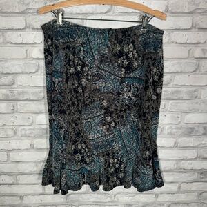 West End Petite Boho Blue Paisly Ruffle Lace Skirt
